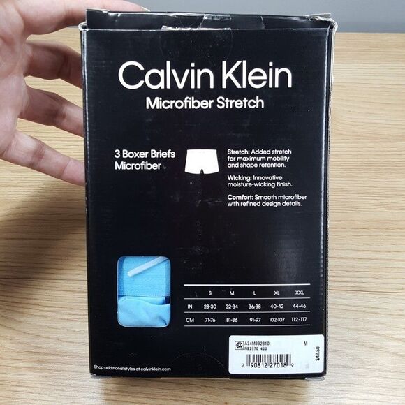 CALVIN KLEIN Boxer Brief Mens Medium Blue 3-Pack Microfiber Stretch Classic Fit - Picture 4 of 5